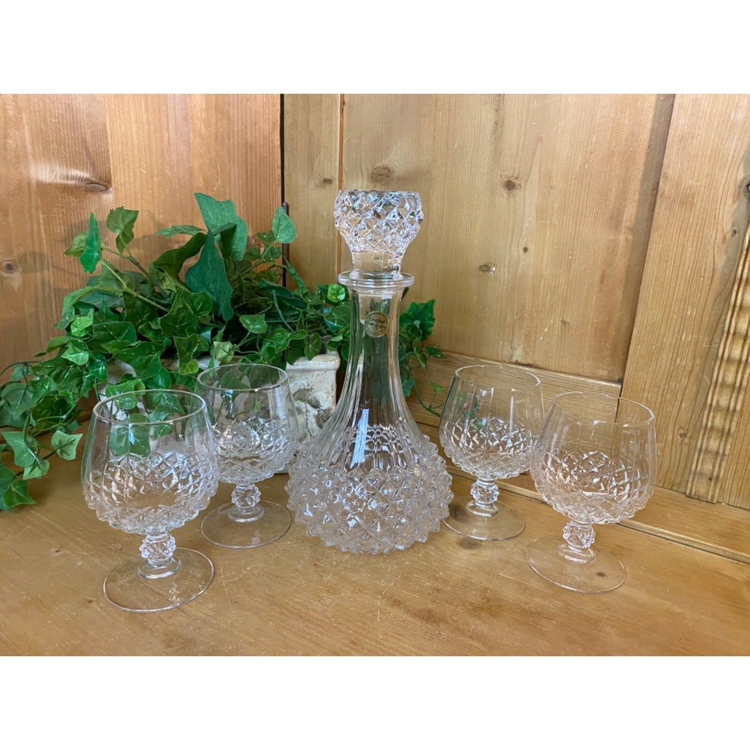 Vintage Crystal Decanter and Glasses Five Piece Set Etsy
