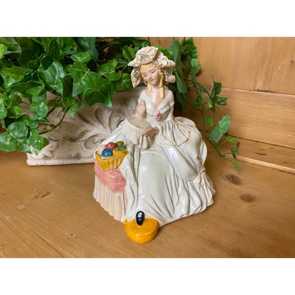 Vintage Plaster Maiden with Pumpkin Figurine | Woman Figurine | Victorian | Vintage Shelf Decor | Edwardian | Little Bo Peep | Knick Knacks