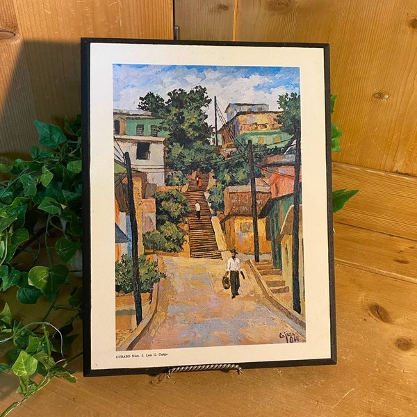 Vintage Framed Art Print - Luis Cajiga Gurabo #3 | Colorful Village Scene | MCM | Colorful Midcentury Modern | Framed Art Print | Landscape