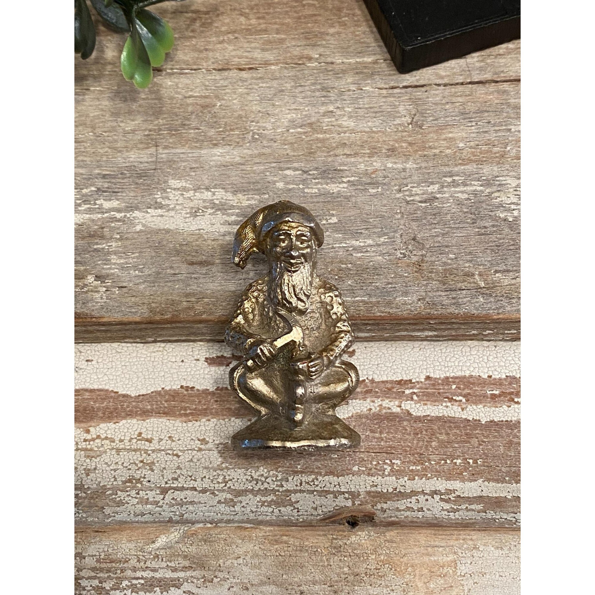 Vintage Miniature Pewter Gnome Figurine Vintage Elf Cobbler Figure