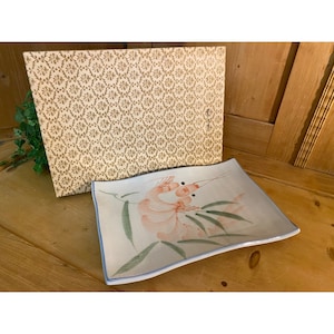 Vintage Handpainted Sushi Serving Dish | White Rectangular China Serving Plate with Wavy Edges | Asian | Shrimp | Academia | Table Decor