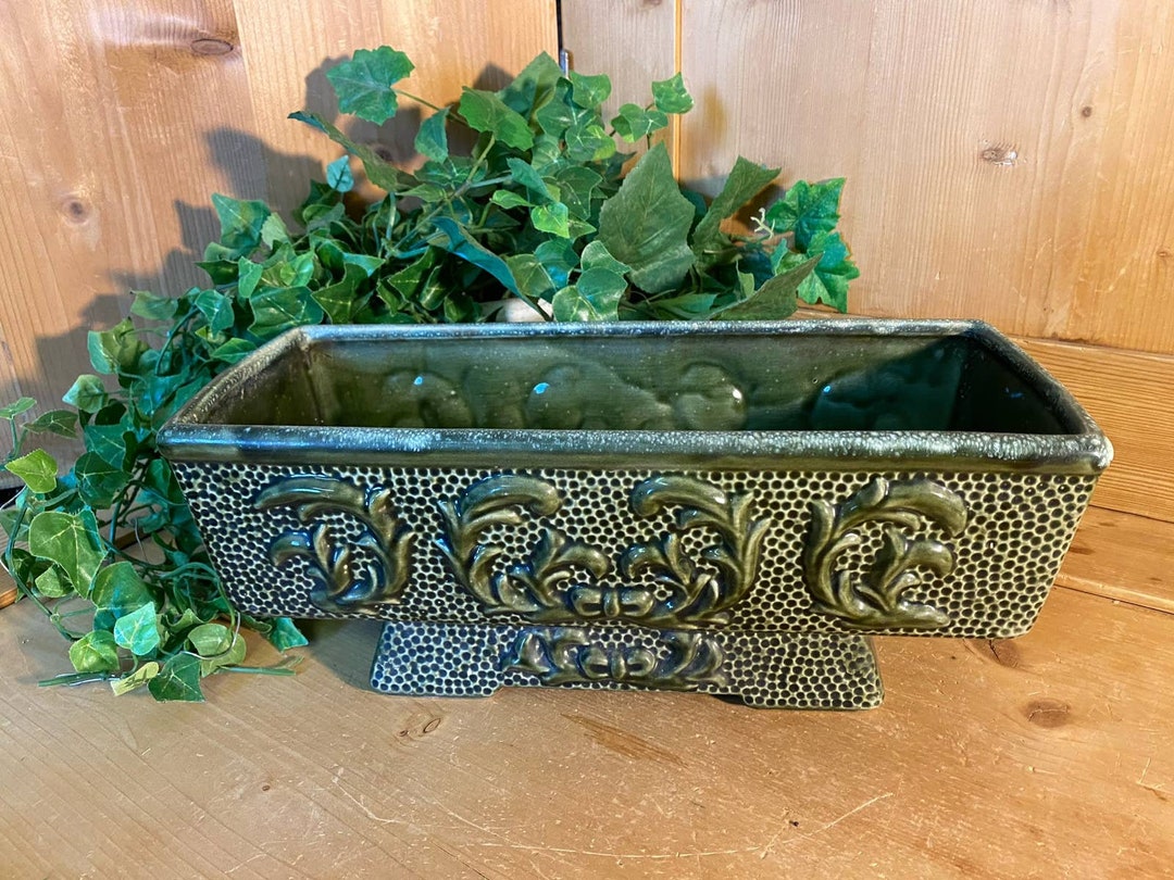 Vintage Olive Green Pottery Planter American Bique Pottery Etsy