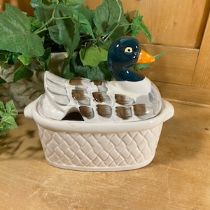 Vintage Ceramic Duck On A Nest Soup Toureen (no ladle) | Duck Sitting On White Nest Dish | Farmhouse Kitchen | Cottagecore Decor | Ducks