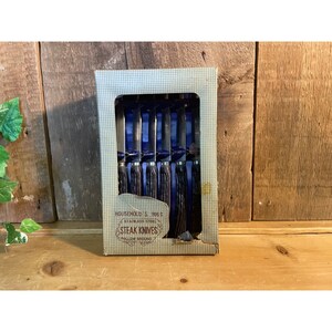 Vintage Faux Stag Antler Steak Knives - Set of Six | In Original Box | Hollow Ground | Stainless Steel Blades | Forestcore | Rustic Decor
