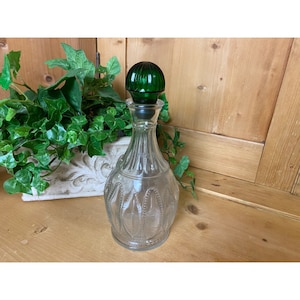 Vintage Green and Clear Glass Decanter | Like New Condition | AVON | Academia | Vintage Kitchen and Dining | Barware | Bar Cart Decor