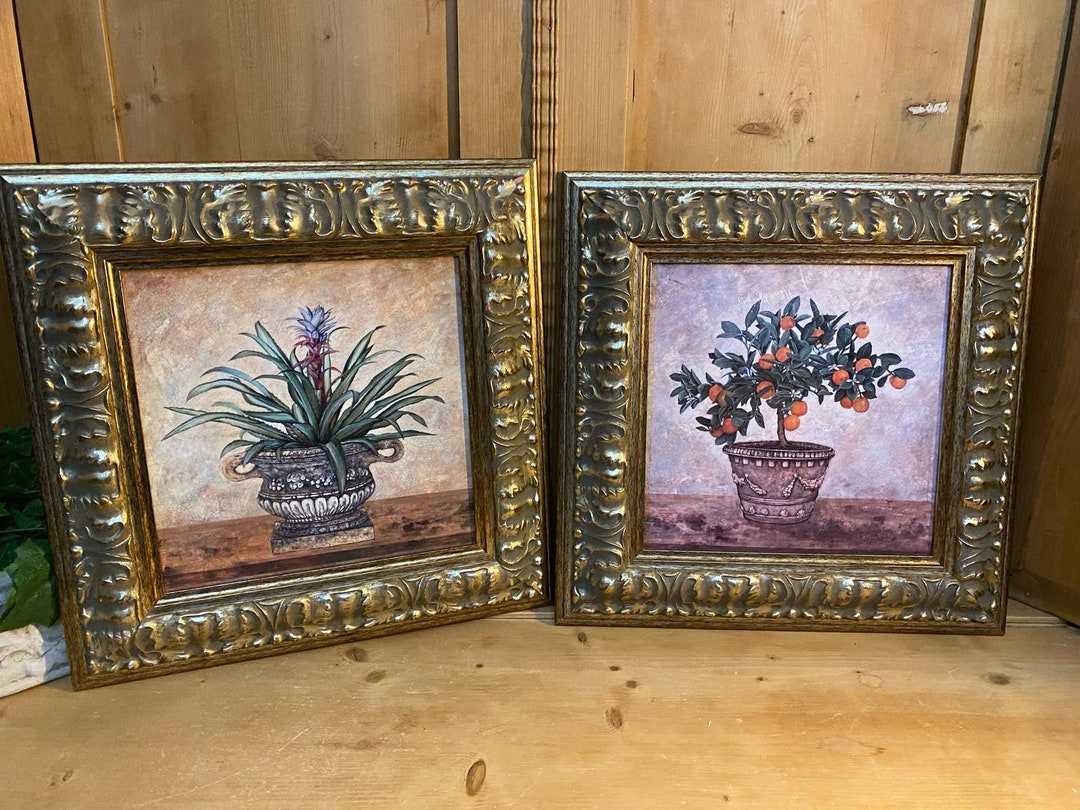Vintage Framed Botanical Art Set of 2 Art Prints in Gold Etsy
