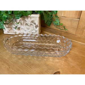 Vintage Clear Glass Oval Celery Tray | Fostoria American | Cube Pattern | Academia | Veggie Serving Dish | Shabby Chic | Victorian