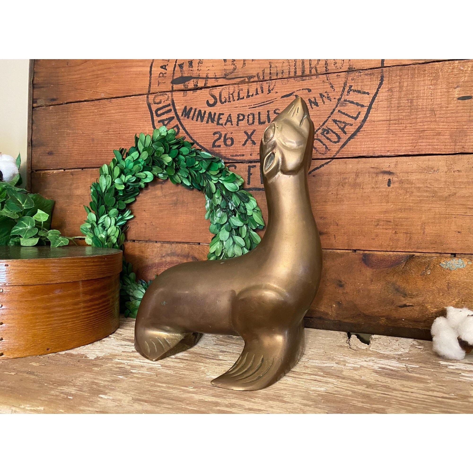 Vintage Brass Seal Statue Vintage Brass Seal Seal Figurine