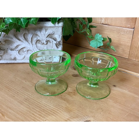 Vintage Green Uranium Glass Parfait Cups/ Bowls Set of 2 Etsy