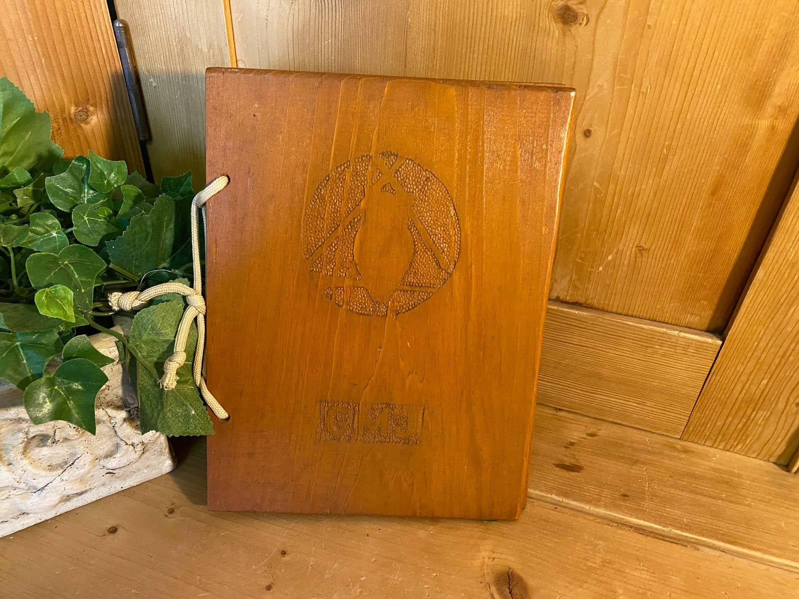 Vintage Wooden Book with Owl On the Cover and Blank Pages Journal or Notebook w/ Blank Pages, String Binding Forestcore Decor Academia