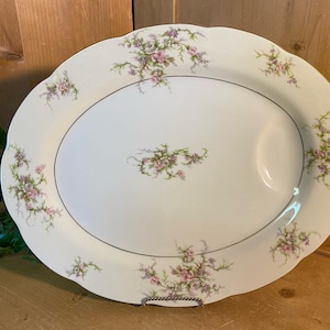 Vintage Floral Oval China Serving Platter | Rosalinde Theodore Kaviland | New York, NY | Cottagecore Platter | Shabby Chic Table Decor