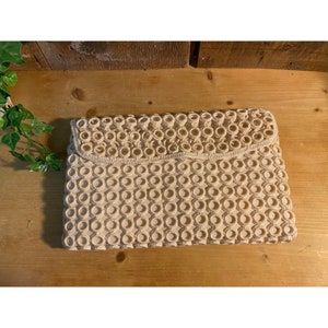Vintage Cream Padded Clutch No Strap | Boho | Vintage Purse | Zipper Closing