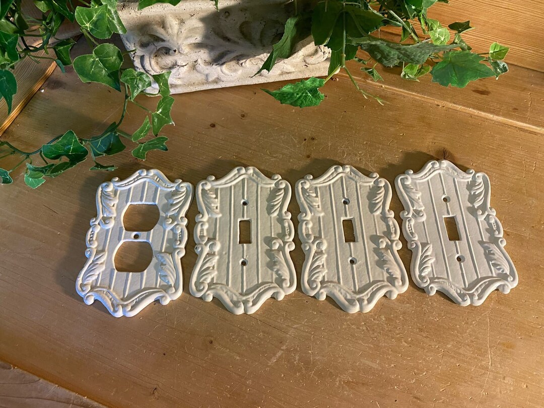 Vintage Cream Cast Iron Light Switch Coveres 3 and Outlet Cover 1