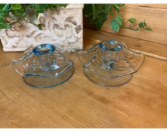 Vintage Azure Blue Fluted Glass Candle Holders - Set of 2 | Fostoria | Cottagecore | Light Blue Glass Table Decor | Taper Candlesticks