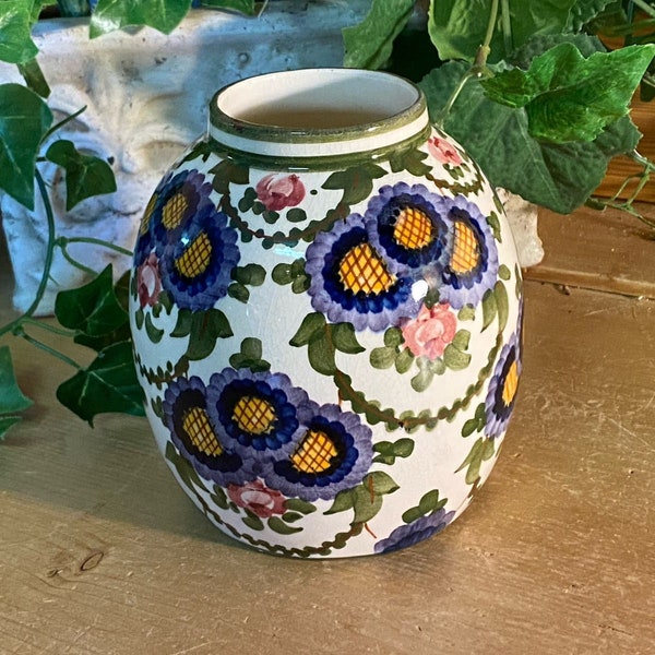 Vintage Art Nouveau Blue Sunflower Ceramic Floral Vase | Annaburg, Germany | Dec.Rotenburg | German Pottery | Kilna Malerei | Cottagecore