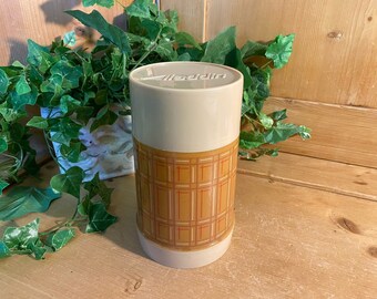 Vintage Brown + Tan Plaid Thermos Bottle | Aladdin's Best-Buy | Retro Insulated Plastic Thermos for Soup | Midcentury Modern | Lunchbox