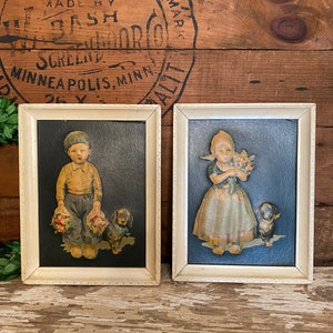 Vintage Dutch Girl Boy Framed Relief Artwork Set Of 2 Etsy 日本