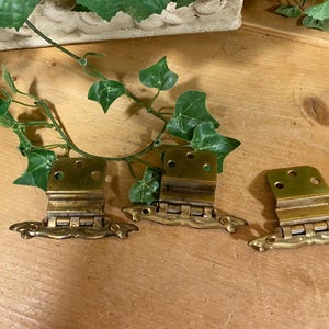 Vintage Ornate Brass Cabinet Door Hinges - Set of 3 | Painted Metal Hardware | Fancy Cabinet Door Hinges | Victorian Room Decor
