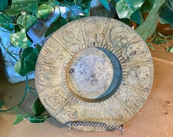Vintage Brass Zodiac Plate | Metal Plate with Astrology Symbols | Metal Zodiac Decorative Plate | Academia Wall Decor