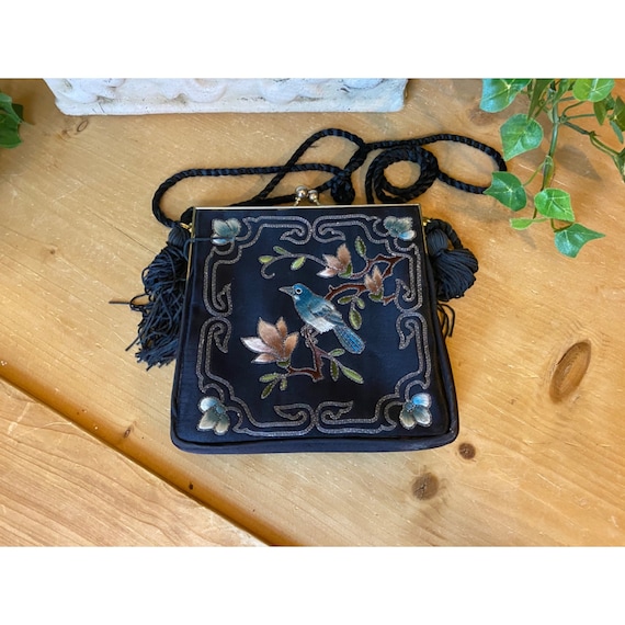 Vintage Black + Blue Dressy Purse | Victorian | S… - image 2