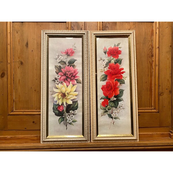 Vintage Floral Framed Artwork Prints - Set of 2 | Vintage Painting Art Print | Vintage Wall Decor | Roses Artwork | Cottagecore Decor