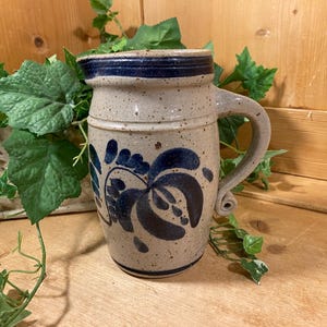 Vintage Salt-Glazed Stoneware Jug | Westerwald? | German Style Pottery | Gray/Cobalt Blue Glazed Pottery Pitcher | Farmhouse Kitchen Decor