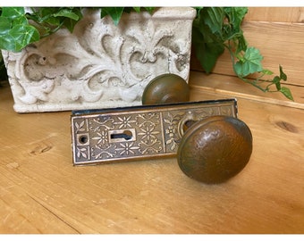 Antique Ornate Cast Brass Vintage Door Knob + Plate  | Victorian Era | Architectural Salvage  | Decorative Hardware |  Restoration