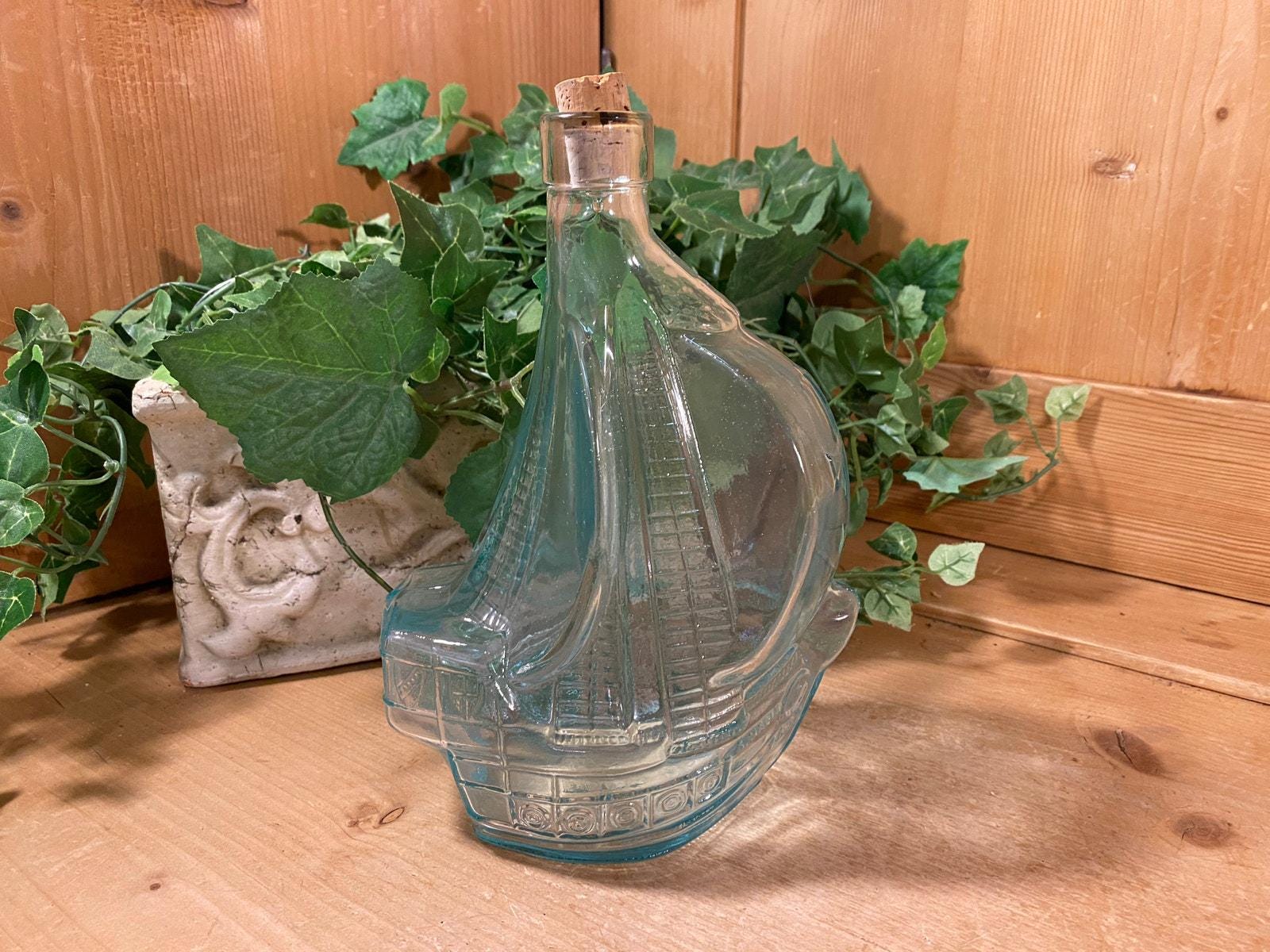 Vintage Santa Maria Ship Liquor Bottle | Aqua Glass Bottle Shaped