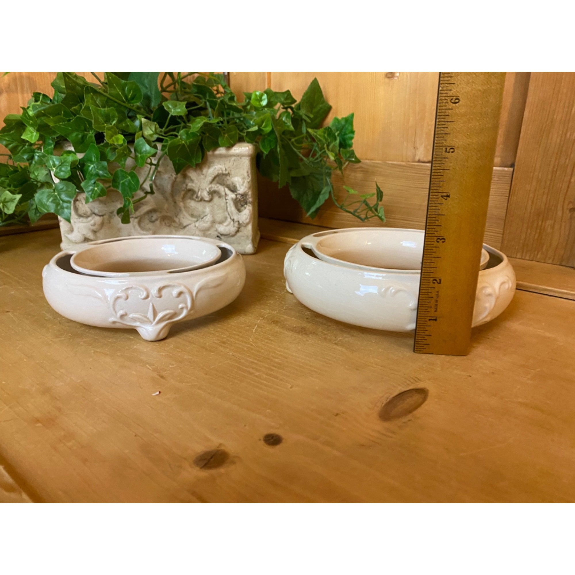 Vintage Ceramic Flower Ring Vases Set of Two Flower Design Etsy