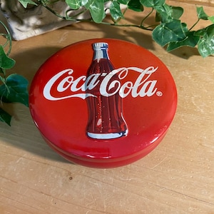 Vintage Tin: Coca-Cola Round Red Tin | Coke Tin Canister | Vintage Advertising | Retro Kitchen Shelf Decor | Collectible Tin Box with Patina