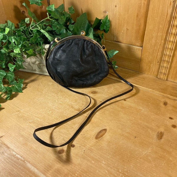 Vintage Italian Leather Round Shoulder Bag | Genuine Italian Leather Purse  (Note Vintage Condition) | Leather Bag with Slender Strap
