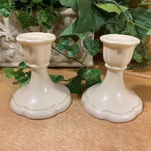 Vintage White Pottery Candlesticks - Set of 2 | Cowan Pottery | White Ceramic Candle Holders | Cottagecore Table Decor | Shabby Chic Kitchen