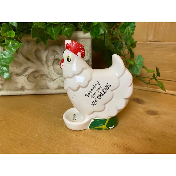 Vintage Ceramic White Chicken Ring Holder | Spoon… - image 4