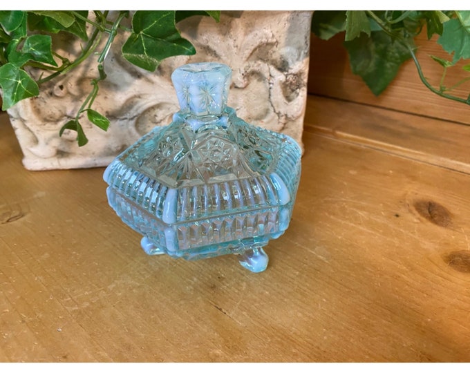 Vintage Fenton Irridescent Light Blue Candy Dish Sixsided Decorative