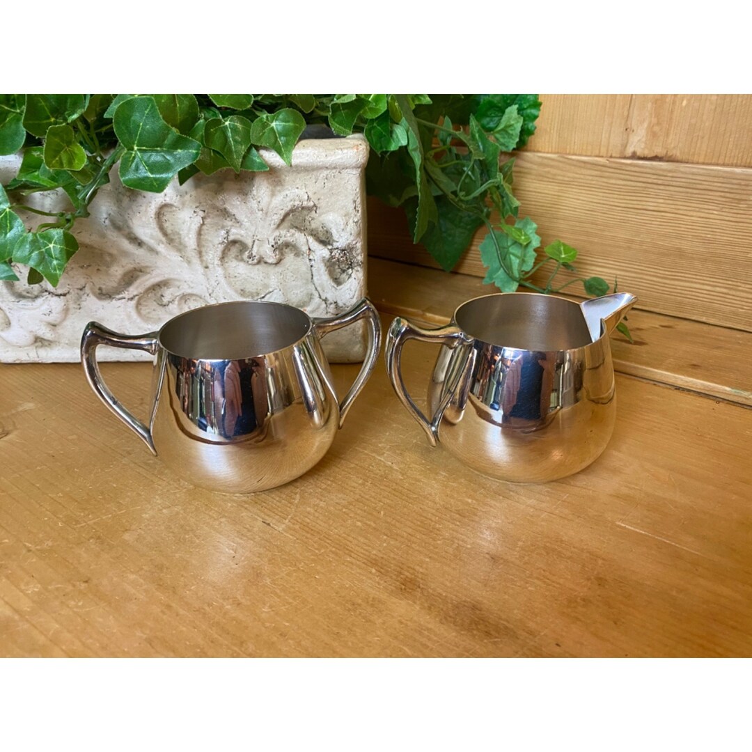 Vintage Silveroncopper Sugar Bowl Creamer Pitcher Set of 2 2312 FB