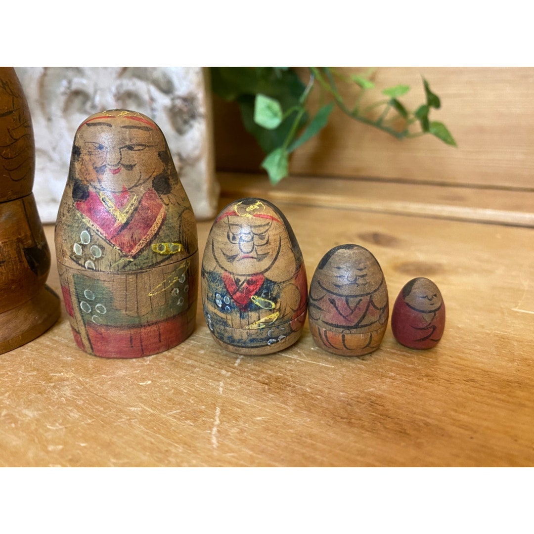 Vintage Asian Wooden Nesting Dolls Matryoshka Japanese Samurai Warrior