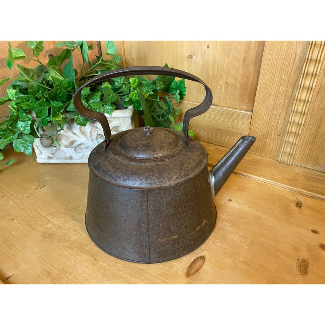 Antique Soldered Tin Tea Kettle Farmhouse Rustic Vintage Teapot With