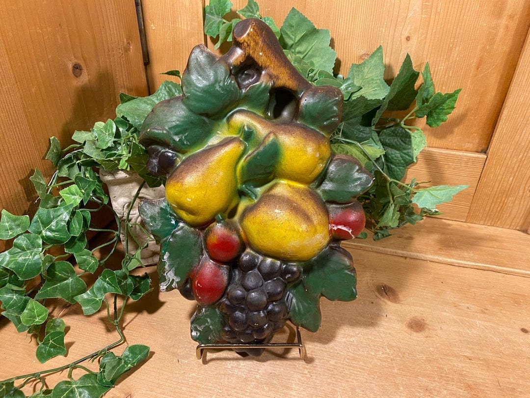 Vintage Chalkware Fruit Wall Hanging | Painted Fruit Wall Decor ...