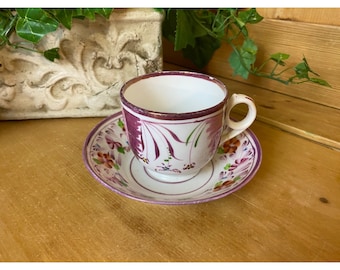 Vintage Pink Floral Lusterware Tea Cup With Saucer - 2 pc. | Cottagecore | Shabby Chic | White Tea Cup With Spring Flowers | Tea Party