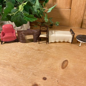 Vintage Miniature Dollhouse Furniture | Chair, Desk, Office Chair, Bed, Table - Set of 5 | Mini Furniture | Living Room | Bedroom | Lot #33