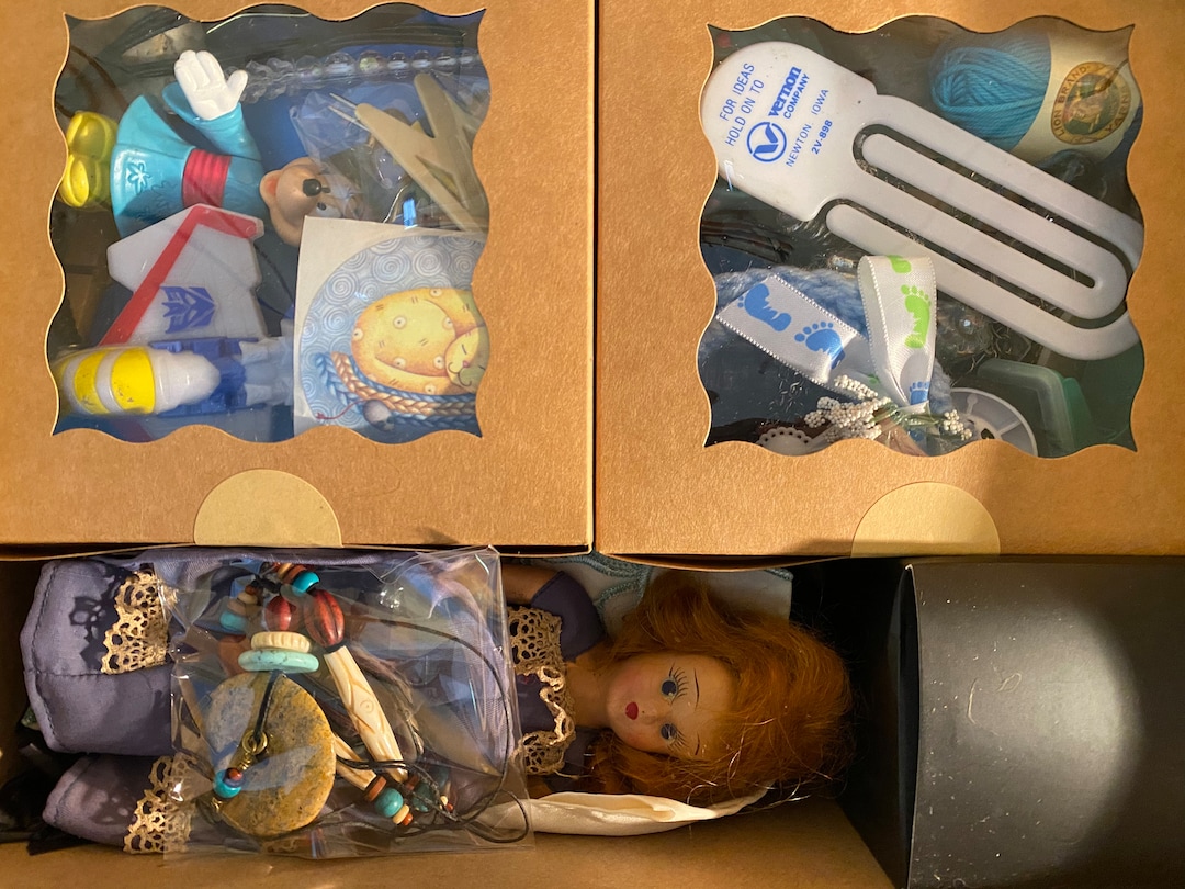 Vintage Doll Kit Junk Drawer Treasure Box Mixed Media DIY Assemblage