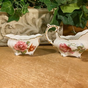 Vintage Bone China Sugar Bowl and Creamer - Set of 2 | Hammersley | Made In England | Yellow and Pink Floral | Shabby Chic | Sugar and Cream