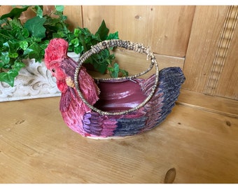 Vintage Rooster Basket | Red Chicken Basket | Farmhouse Decor  | Vintage Kitchen Decor | Rooster Bread Basket