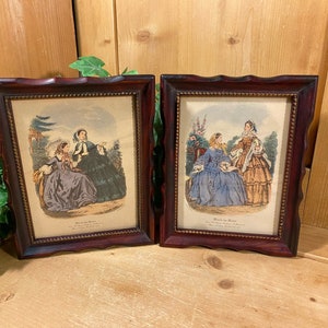Vintage Framed Victorian Art Prints - Set of 2 | Miroir Des Modes | French Fashion | Framed Art of Victorian Women | Shabby Chic Wall Decor