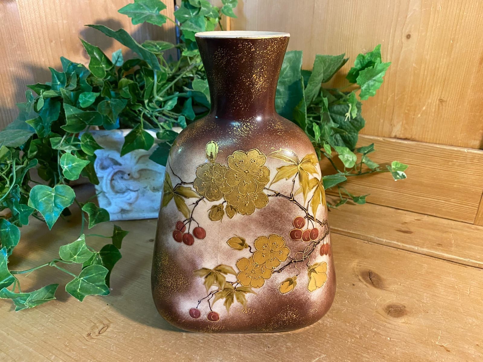 Vintage Asian Cherry Blossom Flower Vase | Ceramic Vase With