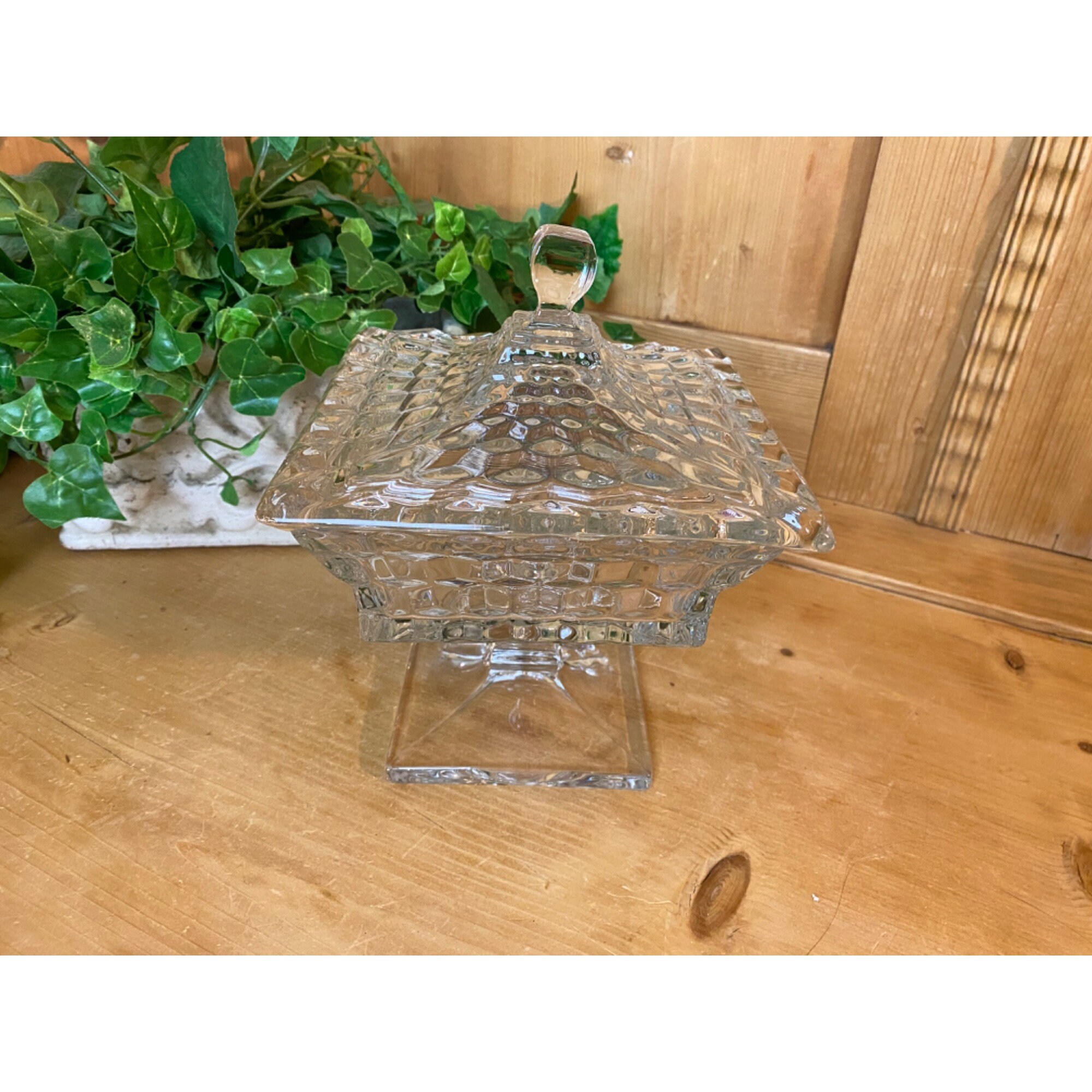 Vintage Clear Glass Square Candy Dish With Lid Fostoria Etsy
