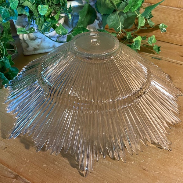 Vintage Large Ribbed Glass Lamp Shade | Pointed Edge Glass Lamp Shade | Midcentury Modern | MCM Decor | 1970s Lighting | Retro Lighting