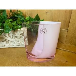 Vintage Pink+ White Handblown Glass Vase | Margie's Garden - Westlake Village, CA | Two-Tone Lenticular-Shape Art Glass Vase | Cottagecore
