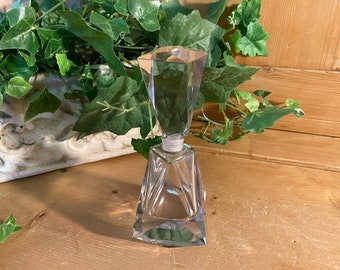 Vintage Avon Geometrical Cut Glass Perfume Bottle | Clear Glass Perfume Bottle with Stopper | Cottagecore Vanity Decor | Dresser Decor