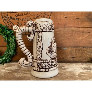 Vintage Ceramic Tankard | Vintage Ceramic Stein | Old World Victorian Stein | Cream & Brown Stein
